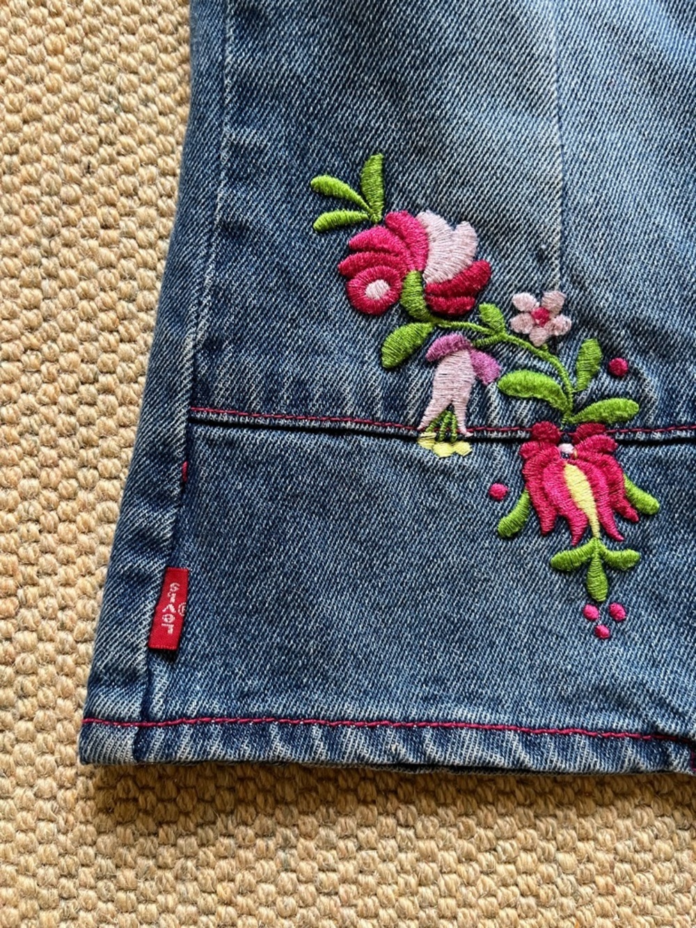 Levi's Kids Denim Jean Jacket with Pink & Red Floral Embroidery - Picture 3 of 8